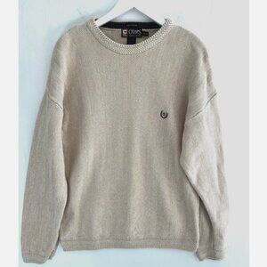 Chaps RALPH LAUREN Hand Framed Vtg Beige Herringbone Woven Sweater MEN Size XL